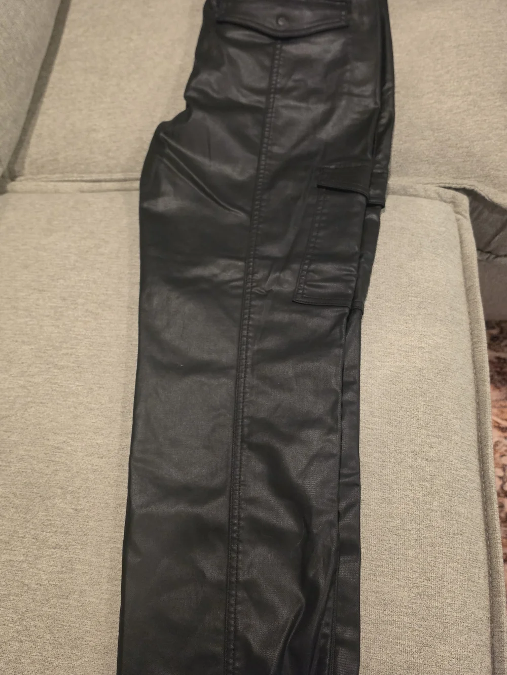 White House Black Market Black Faux Leather Cargo Jeans - Picture 2 of 2